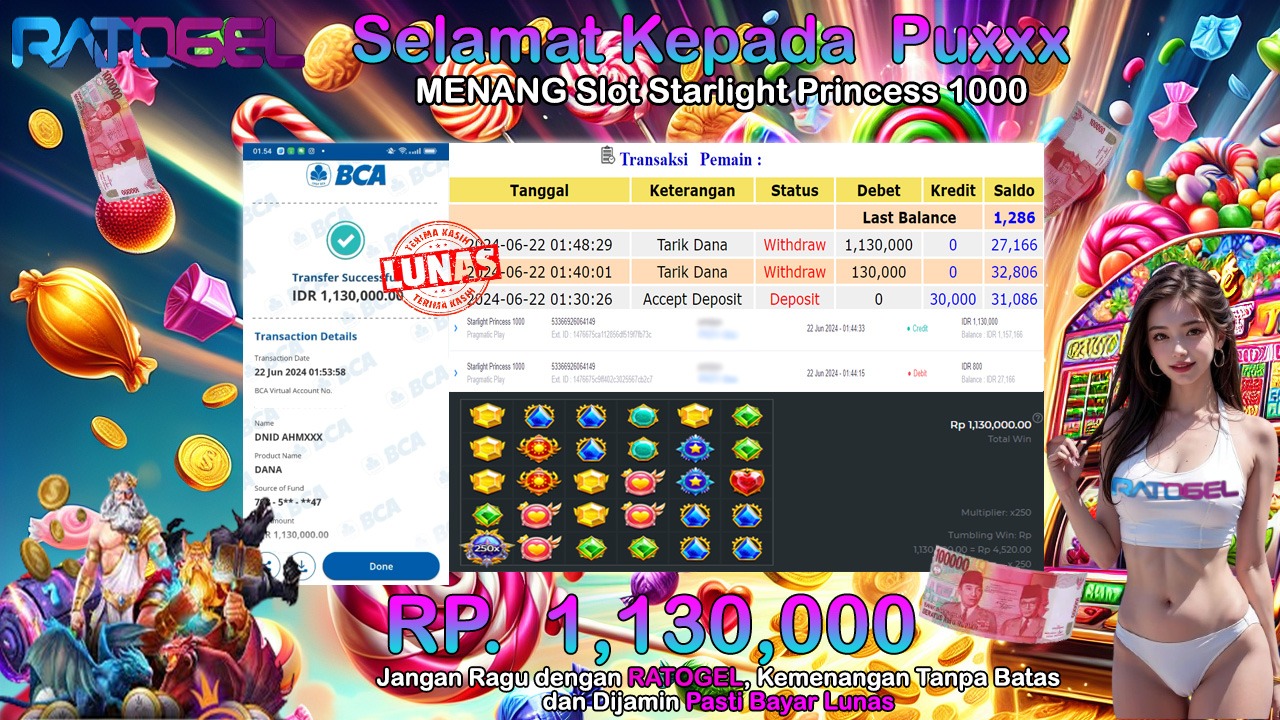 BUKTI JACKPOT SLOT STARLIGHT PRINCESS 1000 TERPERCAYA DI INDONESIA TGL 22-06-2024