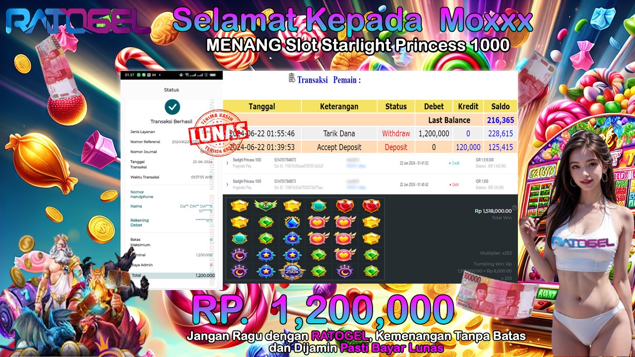 BUKTI JACKPOT SLOT STARLIGHT PRINCESS 1000 TERPERCAYA DI INDONESIA TGL 22-06-2024