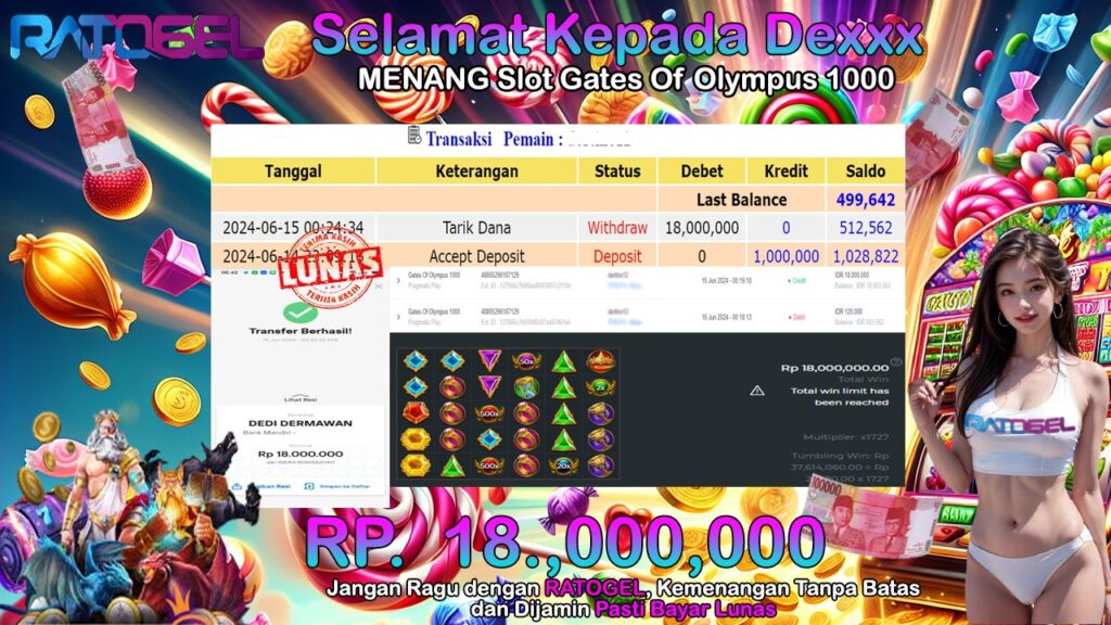 BUKTI JACKPOT SLOT GATES OF OLYMPUS 1000 TERPERCAYA DI INDONESIA TGL 15-06-2024