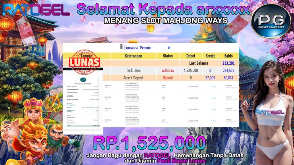 BUKTI JACKPOT SLOT MAHJONG WAYS TERPERCAYA DI INDONESIA TGL 15-07-2024