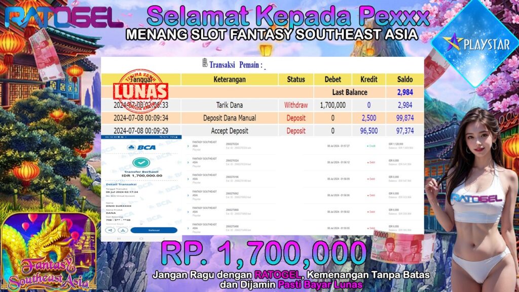 BUKTI JACKPOT SLOT FANTASY SOUTHEAST ASIA TERPERCAYA DI INDONESIA TGL 08-07-2024