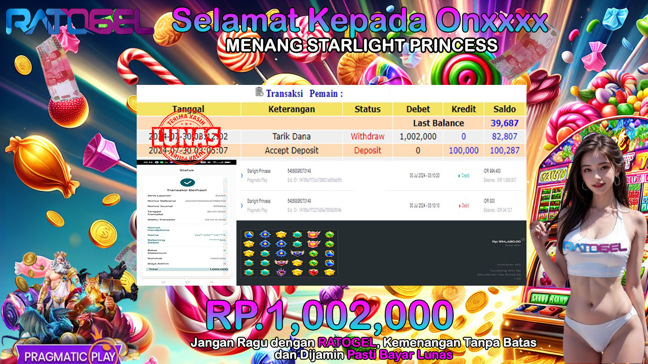 BUKTI JACKPOT SLOT STARLIGHT PRINCESS  TERPERCAYA DI INDONESIA TGL 30-07-2024