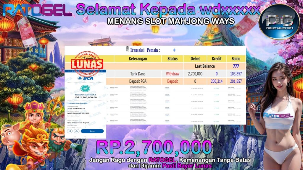 BUKTI JACKPOT SLOT MAHJONG WAYS TERPERCAYA DI INDONESIA TGL 16-07-2024