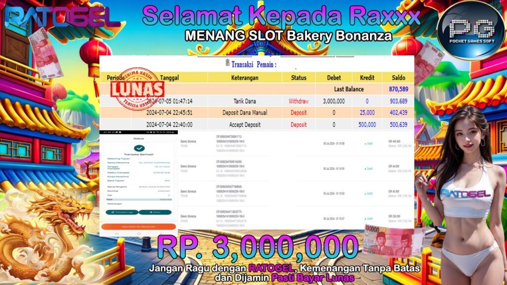 BUKTI JACKPOT SLOT BAKERY BONANZA TERPERCAYA DI INDONESIA TGL 05-07-2024