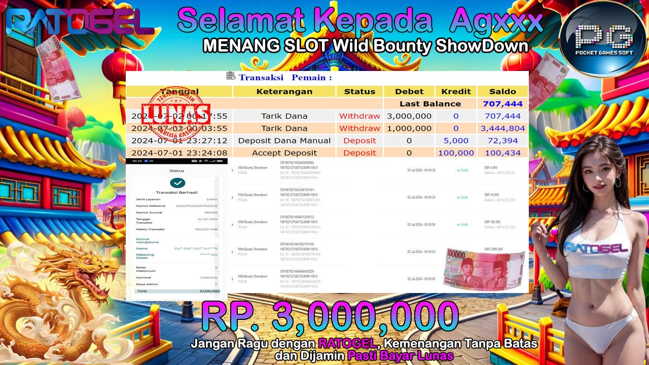 BUKTI JACKPOT SLOT WILD BOUNTY SHOWDOWN TERPERCAYA DI INDONESIA TGL 02-07-2024