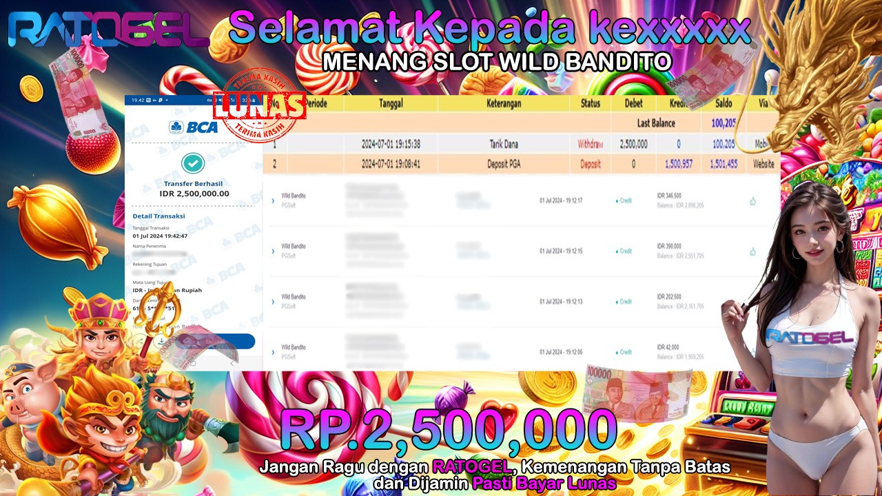 BUKTI JACKPOT SLOT WILD BANDITO TERPERCAYA DI INDONESIA TGL 01-07-2024