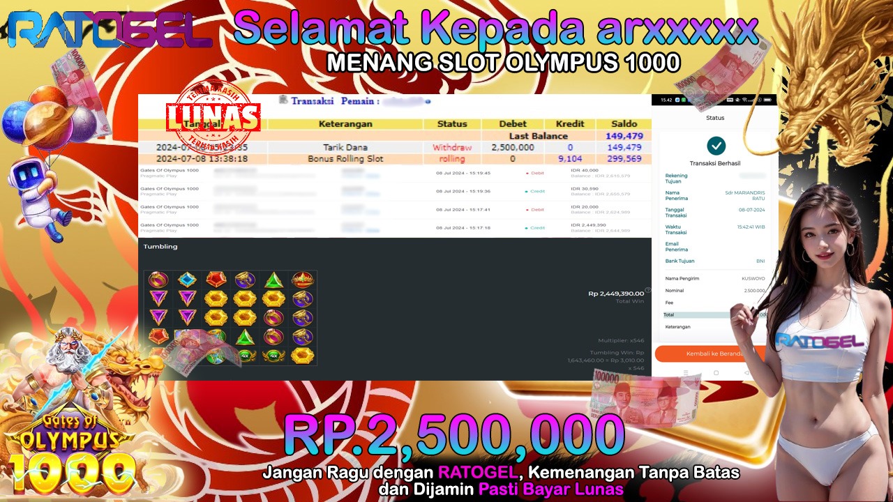 BUKTI JACKPOT SLOT GATES OF OLYMPUS 1000 TERPERCAYA DI INDONESIA TGL 08-07-2024