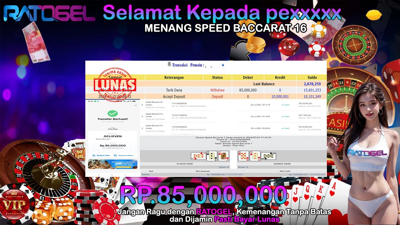 BUKTI JACKPOT SPEED BACCARAT 16 TERPERCAYA DI INDONESIA TGL 25-07-2024