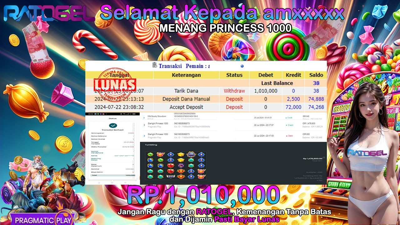 BUKTI JACKPOT SLOT PRINCESS 1000 TERPERCAYA DI INDONESIA TGL 23-07-2024