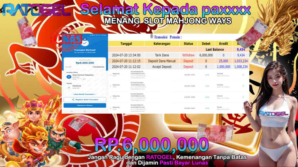 BUKTI JACKPOT SLOT MAHJONG WAYS TERPERCAYA DI INDONESIA TGL 20-07-2024