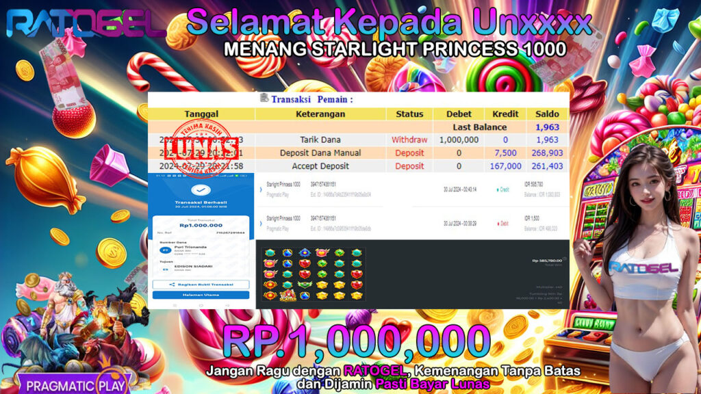 BUKTI JACKPOT SLOT STARLIGHT PRINCESS 1000 TERPERCAYA DI INDONESIA TGL 30-07-2024