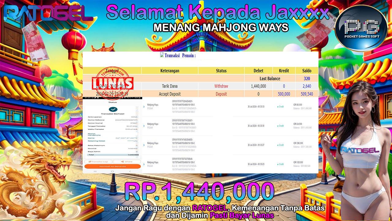 BUKTI JACKPOT SLOT MAHJONG WAYS TERPERCAYA DI INDONESIA TGL 30-07-2024