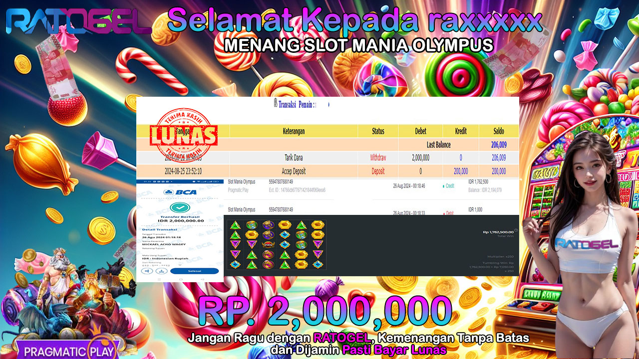 BUKTI JACKPOT SLOT MANIA OLYMPUS TERPERCAYA DI INDONESIA TGL 26-08-2024