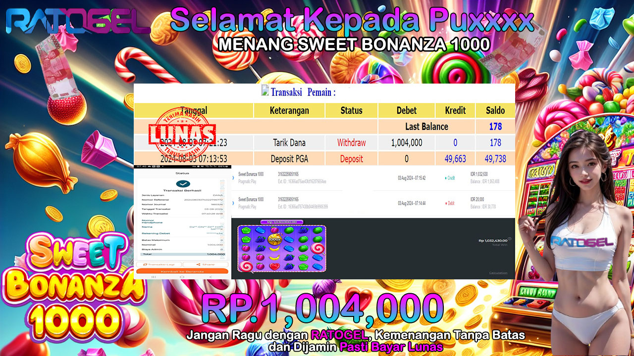 BUKTI JACKPOT SLOT SWEET BONANZA 1000 TERPERCAYA DI INDONESIA TGL 03-08-2024