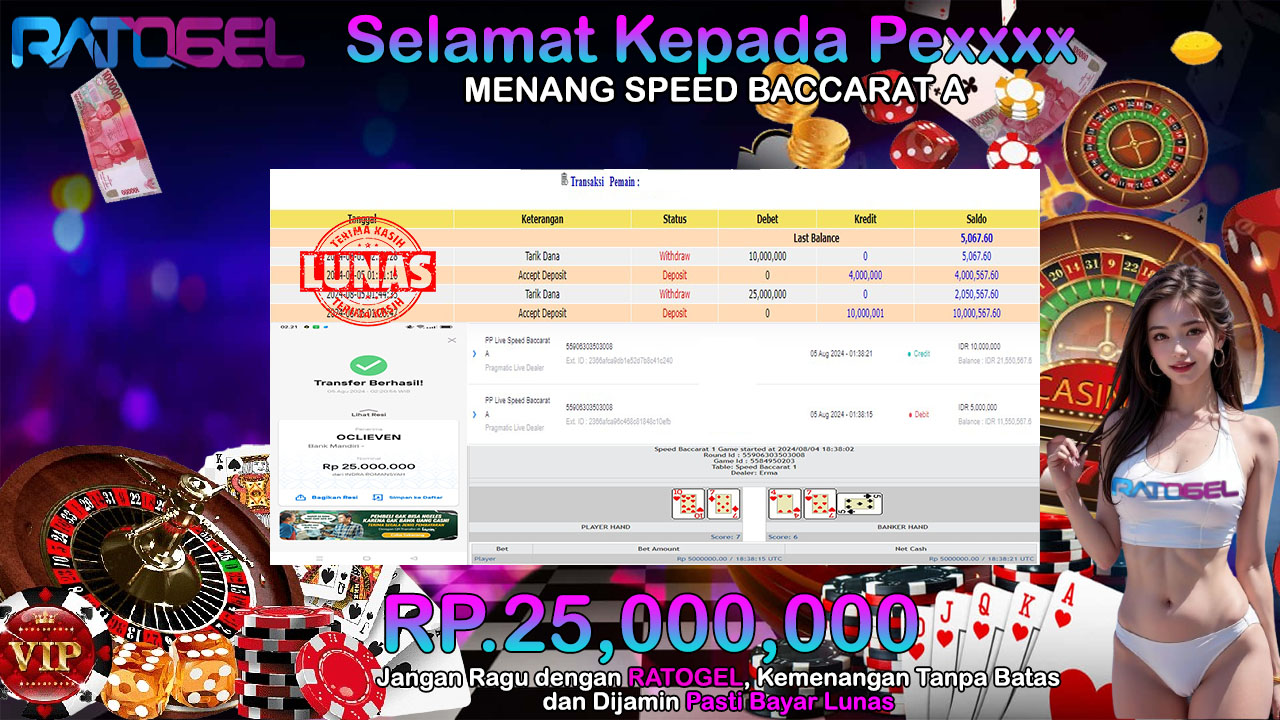 BUKTI JACKPOT SPEED BACCARAT A TERPERCAYA DI INDONESIA TGL 05-08-2024