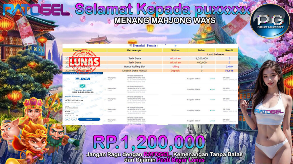 BUKTI JACKPOT SLOT MAHJONG WAYS  TERPERCAYA DI INDONESIA TGL 29-08-2024