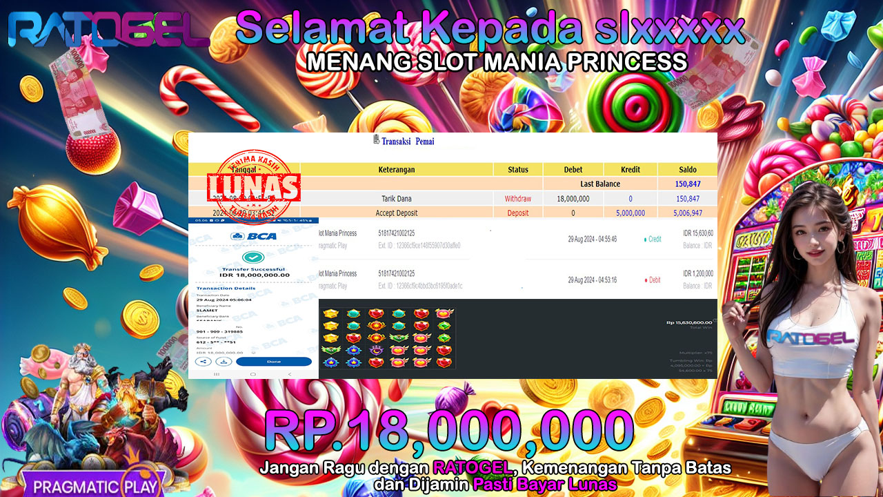 BUKTI JACKPOT SLOT MANIA PRINCCES TERPERCAYA DI INDONESIA TGL 29-08-2024