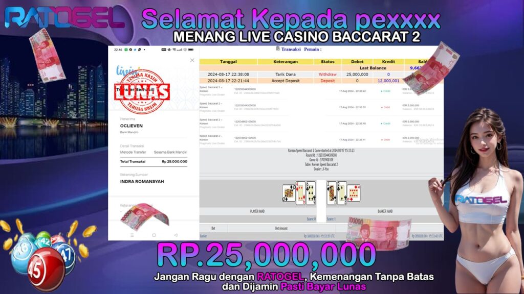 BUKTI JACKPOT LIVE CASINO BACCARAT 2 TERPERCAYA DI INDONESIA TGL 17-08-2024