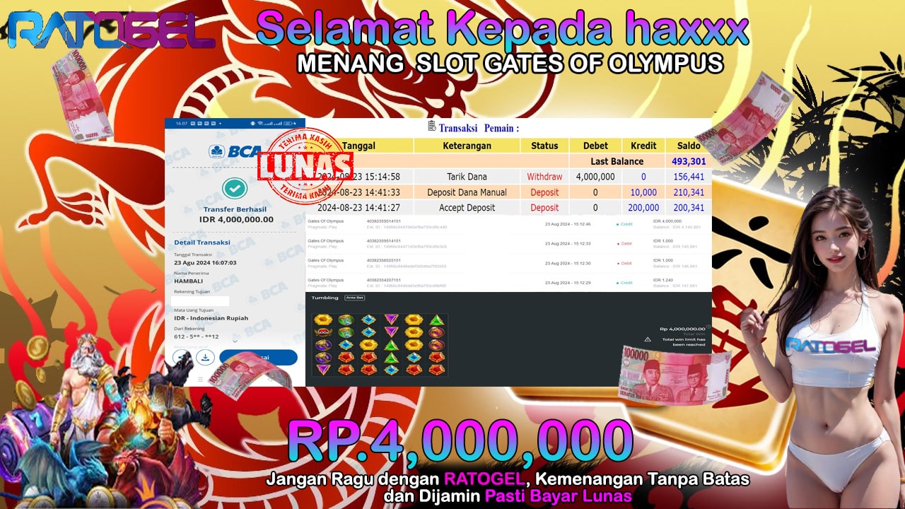 BUKTI JACKPOT SLOT GATES OF OLYMPUS  TERPERCAYA DI INDONESIA TGL 23-08-2024