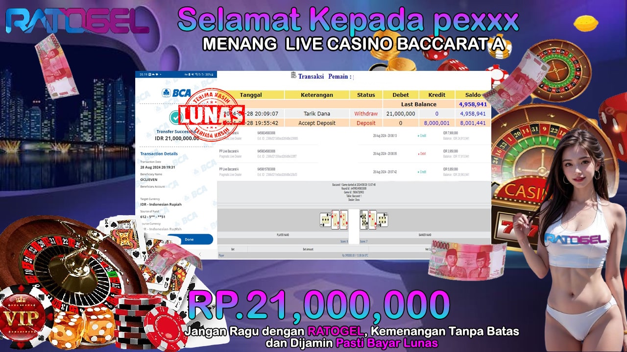 BUKTI JACKPOT LIVE CASINO BACCARAT A TERPERCAYA DI INDONESIA TGL 28-08-2024