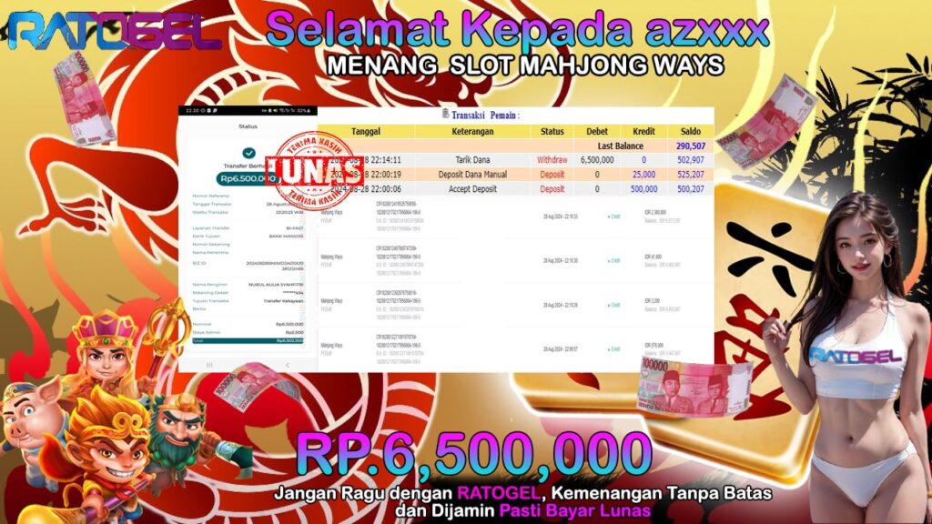 BUKTI JACKPOT SLOT MAHJONG WAYS TERPERCAYA DI INDONESIA TGL 28-08-2024