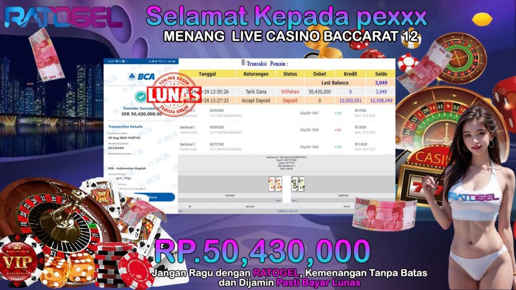 BUKTI JACKPOT LIVE CASINO BACCARAT 12 TERPERCAYA DI INDONESIA TGL 29-08-2024