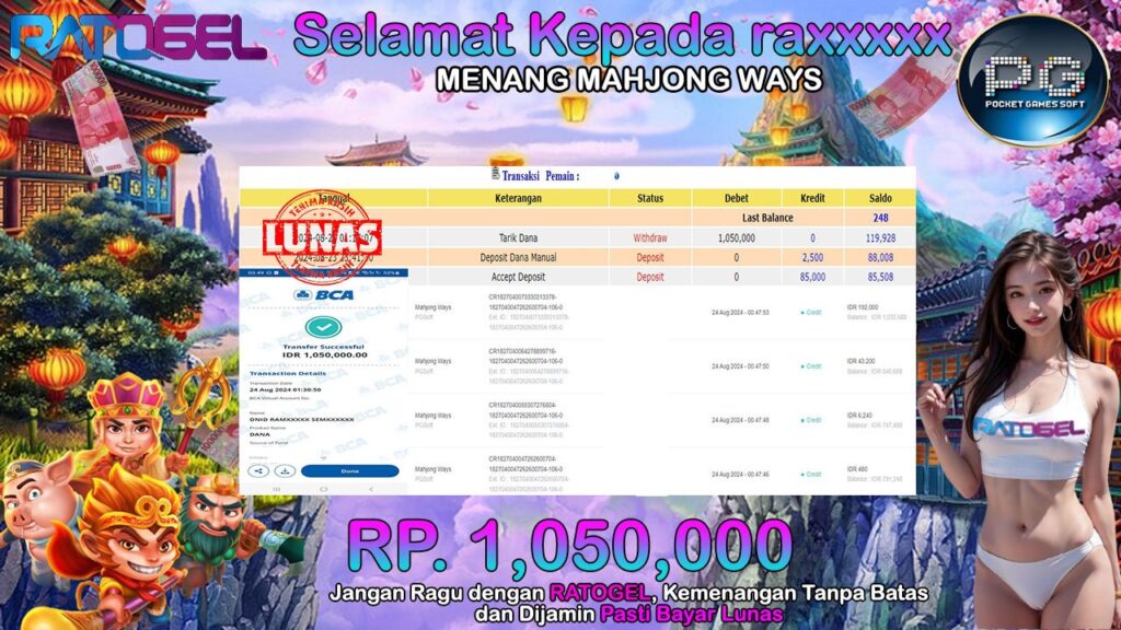 BUKTI JACKPOT SLOT MAHJONG WAYS TERPERCAYA DI INDONESIA TGL 24-08-2024